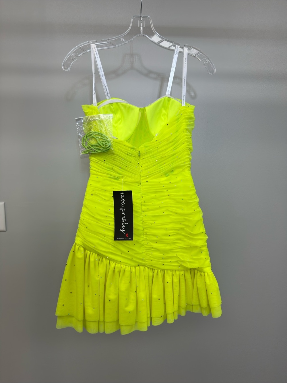 Neon Yellow Ruched Mini Dress - Picture 2 of 2